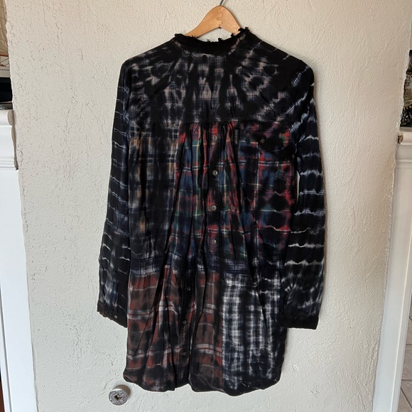 Anthropologie Burning Torch Plaid Tie Dye Burnout Button Down Tunic Dress - Picture 10 of 16